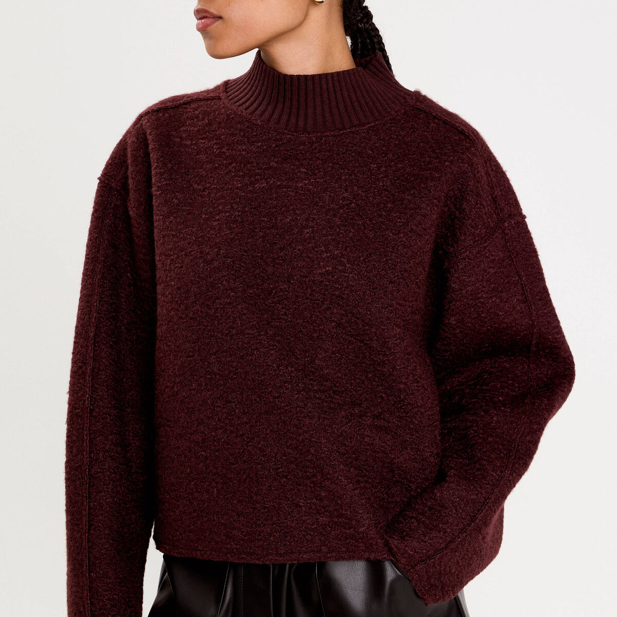 Sweat col montant rouge fonc&eacute; femme