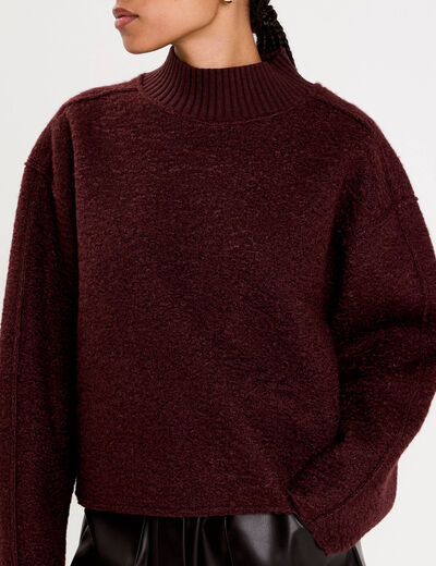 Sweat col montant rouge fonc&eacute; femme