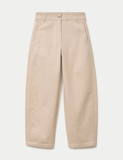 Pantalon chino coupe barrel beige femme