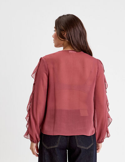Blouse col V manches longues vieux rose femme
