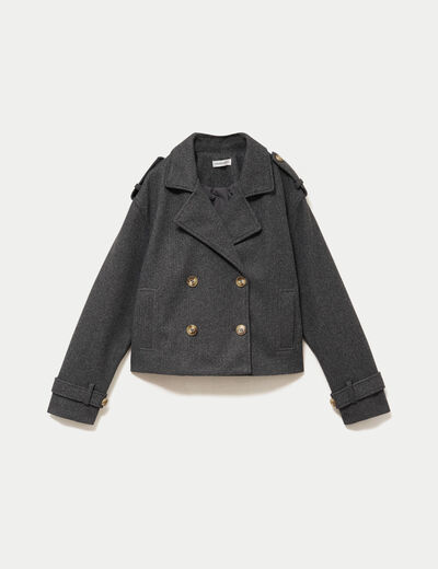 Trench court boutonn&eacute; gris femme