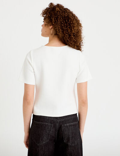 Gilet droit court manches courtes ecru femme