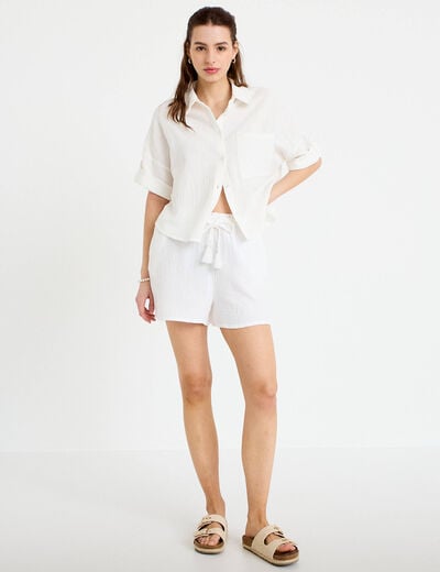 Chemise manches 3/4 ecru femme