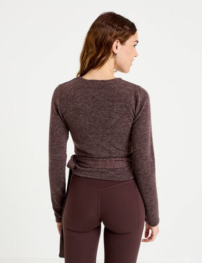 Cache-coeur droit manches longues marron clair femme