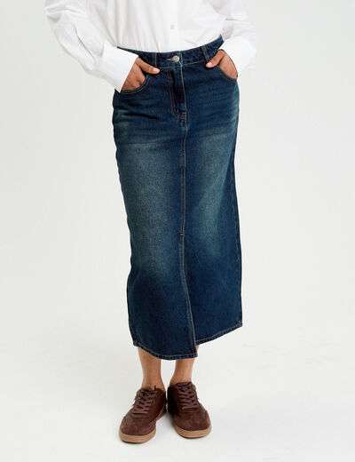 Jupe crayon taille standard bleu fonc&eacute; femme