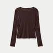 Gilet ajust&eacute; col rond manches longues marron fonc&eacute; femme