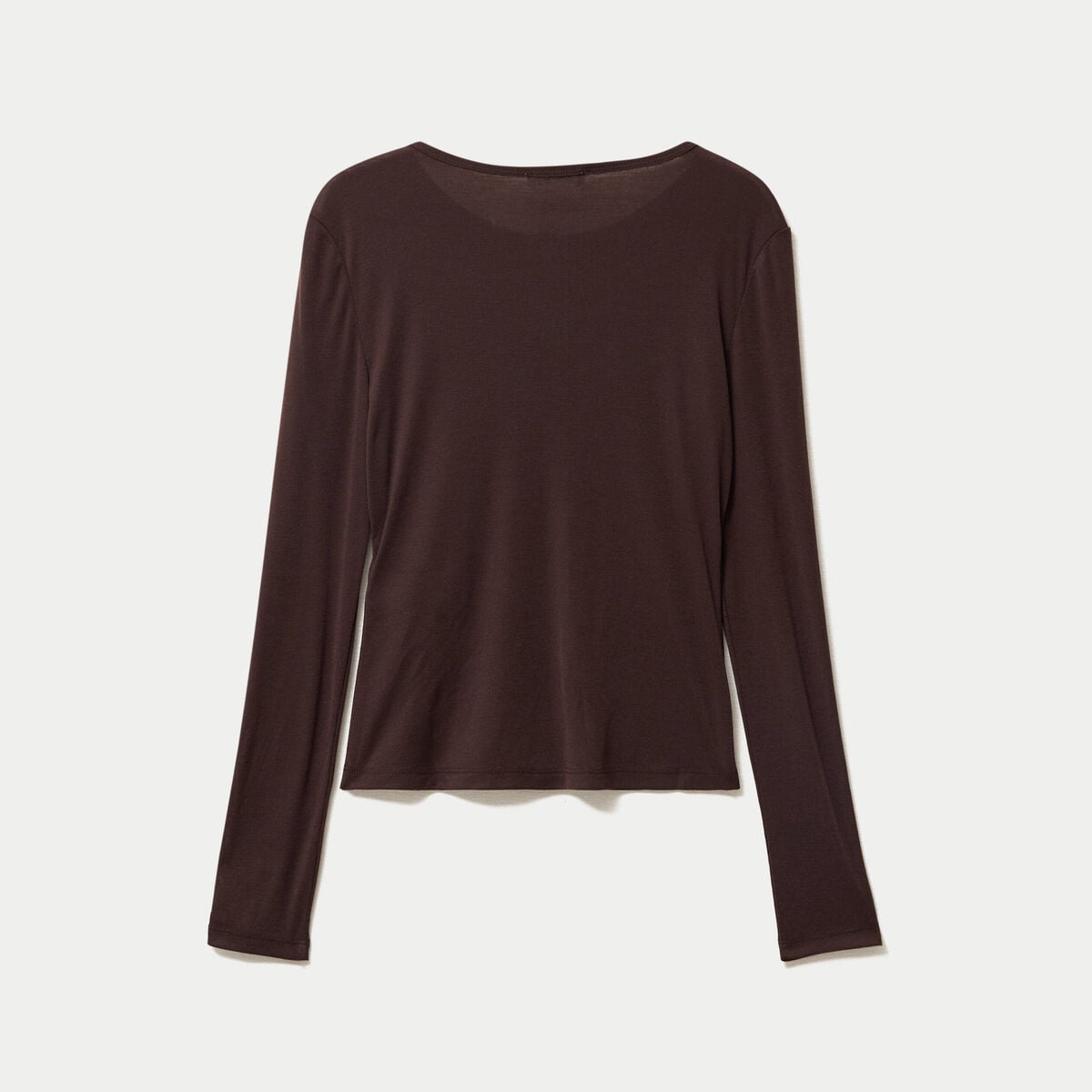 Gilet ajust&eacute; col rond manches longues marron fonc&eacute; femme