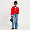 Gilet droit col v manches longues rouge femme
