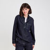 Blouse col chemise manches longues denim brut femme