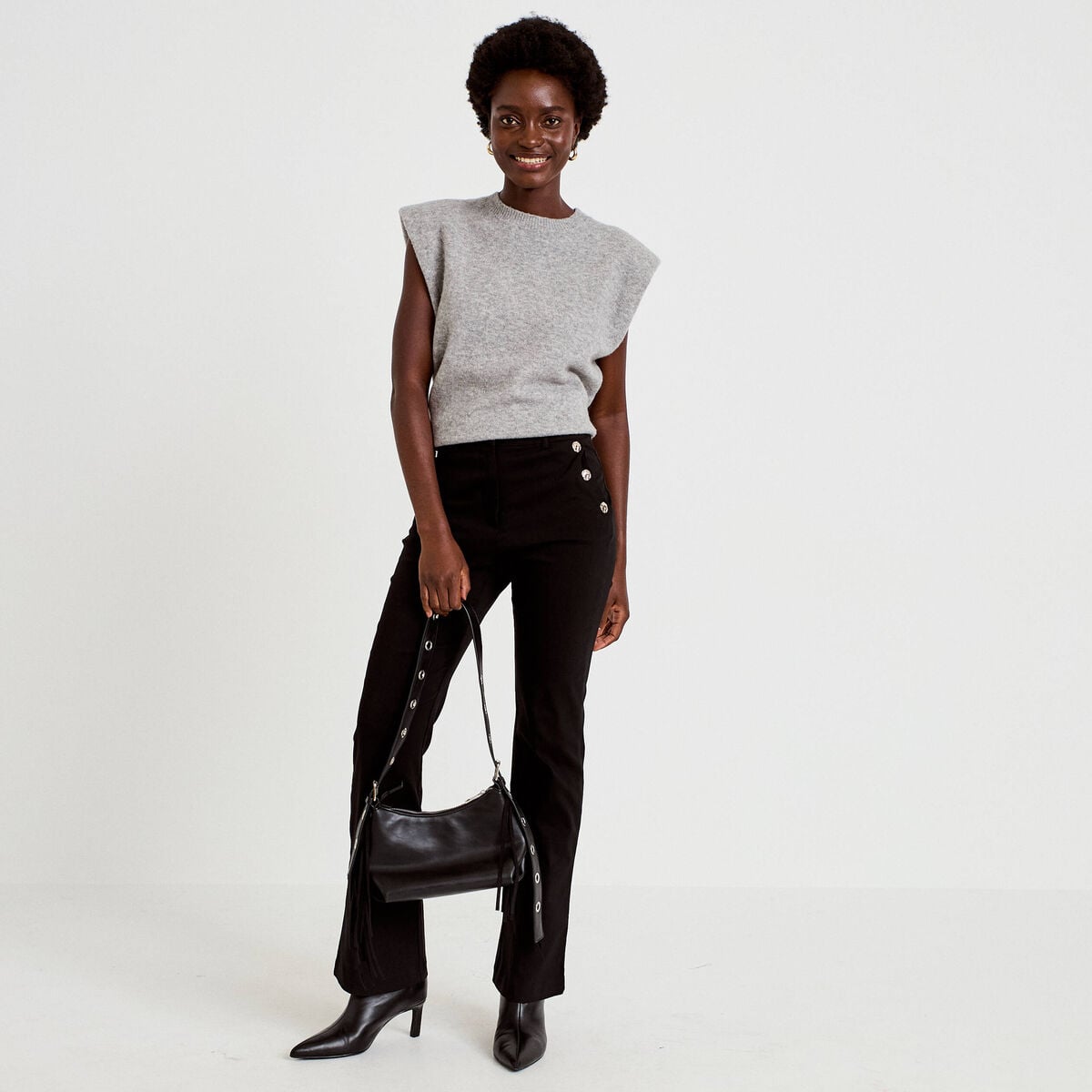 Pantalon taille haute noir femme