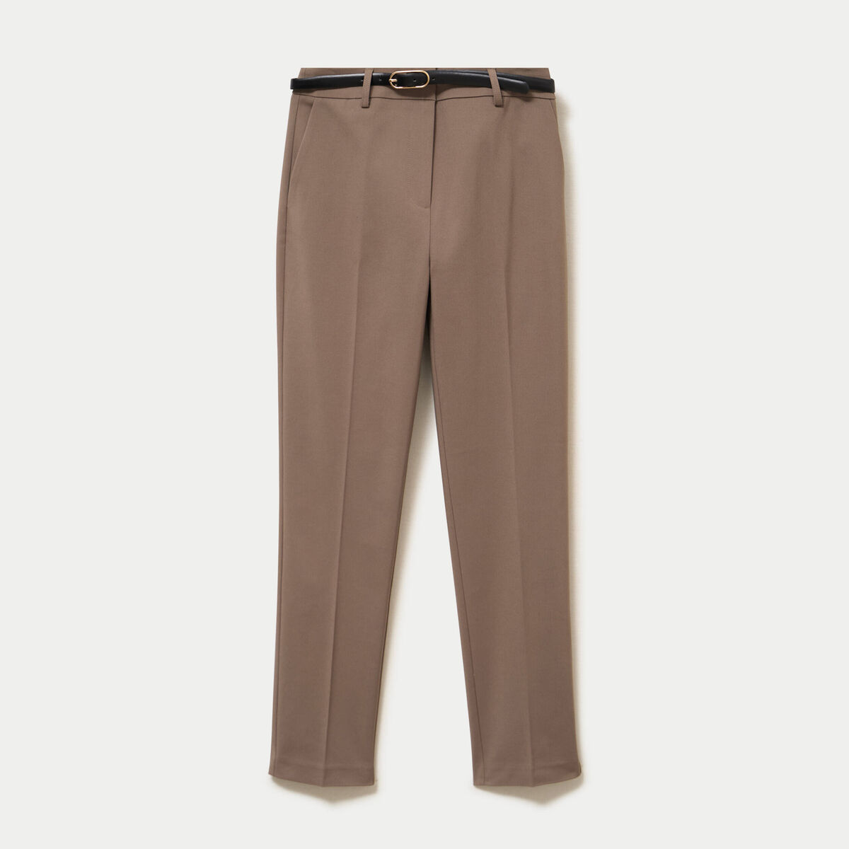 Pantalon cigarette ceintur&eacute; taupe femme