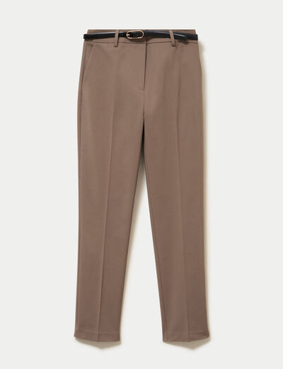 Pantalon cigarette ceintur&eacute; taupe femme
