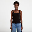 Top cintr&eacute; sans manches col carr&eacute; noir femme