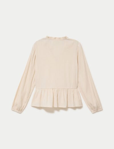 Blouse ample col v manches longues beige femme