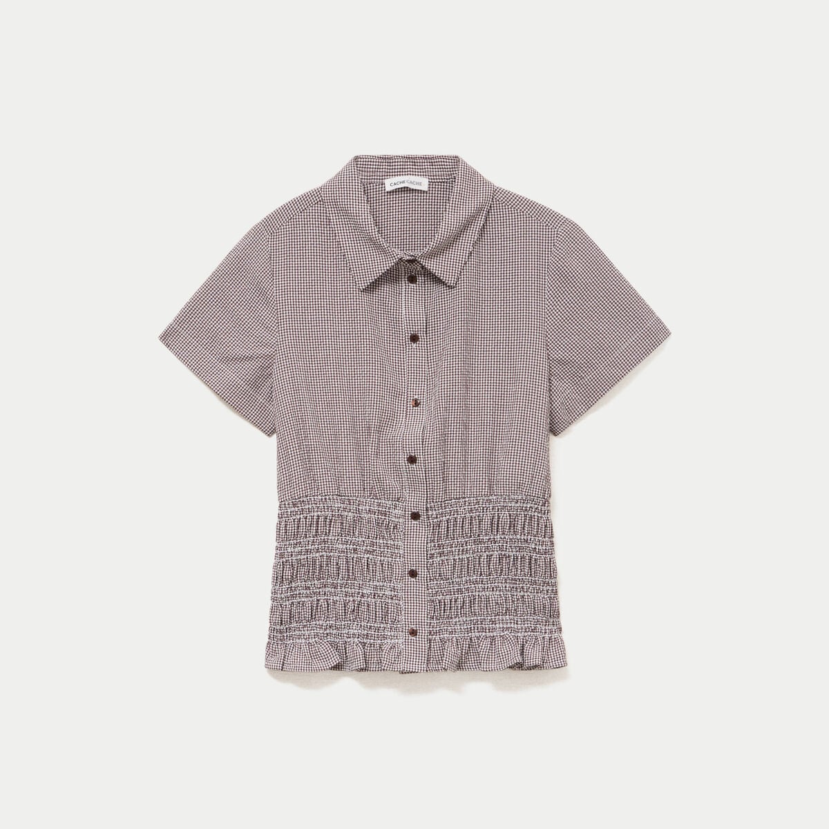 Chemise cintr&eacute;e manches courtes marron femme