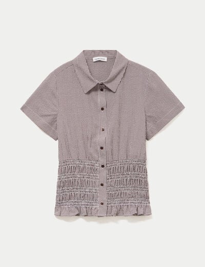 Chemise cintr&eacute;e manches courtes marron femme
