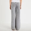 Jean wide leg taille haute brod&eacute; denim gris femme