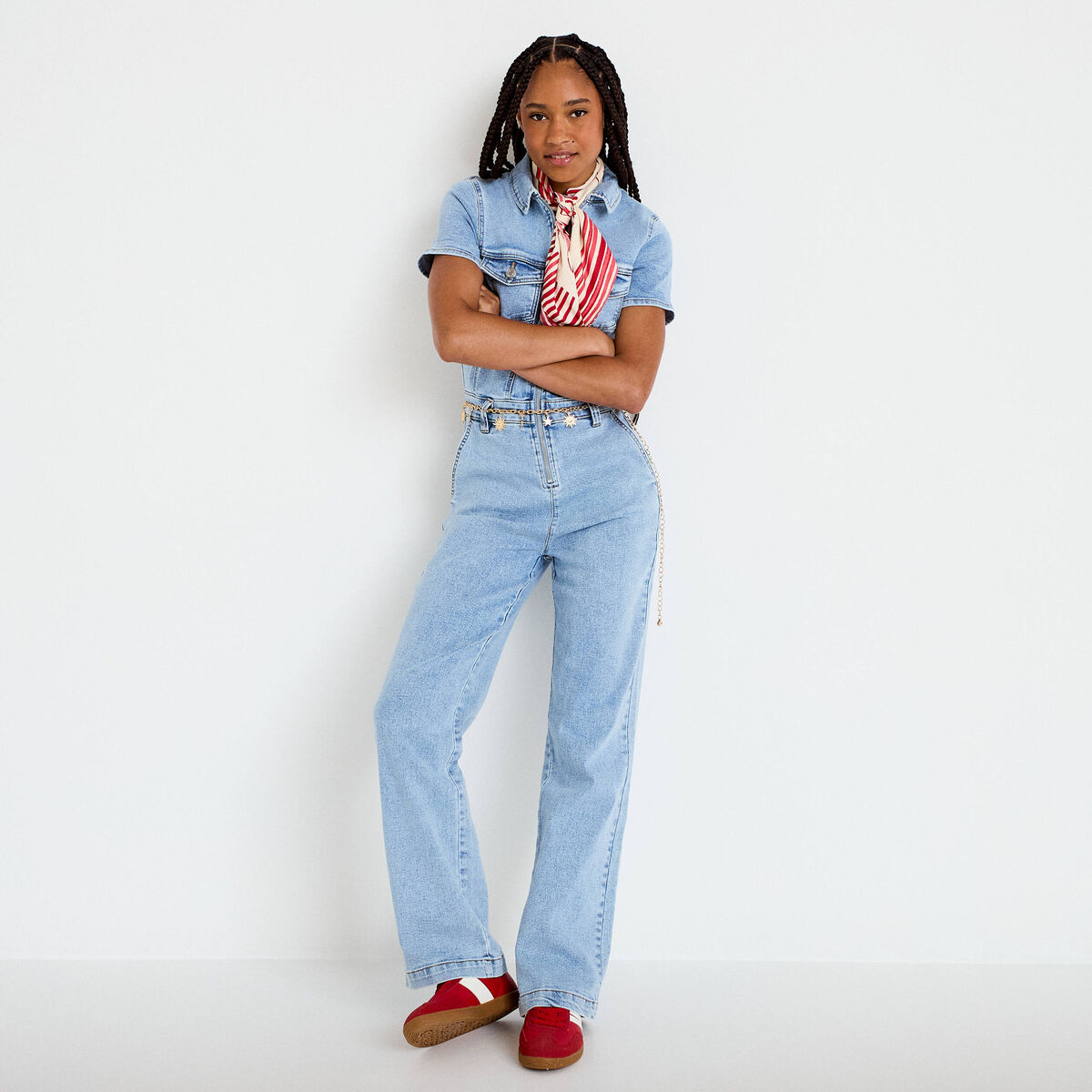 Combinaison pantalon en jean denim triple stone femme