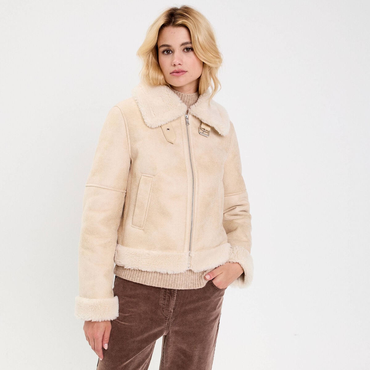 Blouson simili cuir sable femme