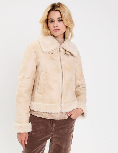 Blouson simili cuir sable femme