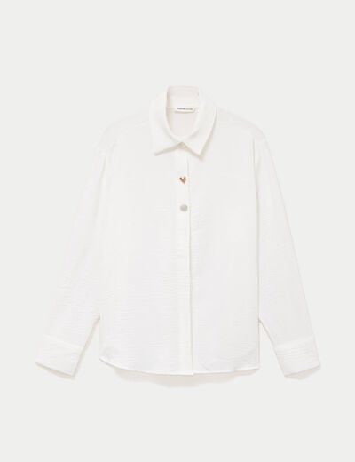 Chemise droite pliss&eacute;e manches longues ecru femme