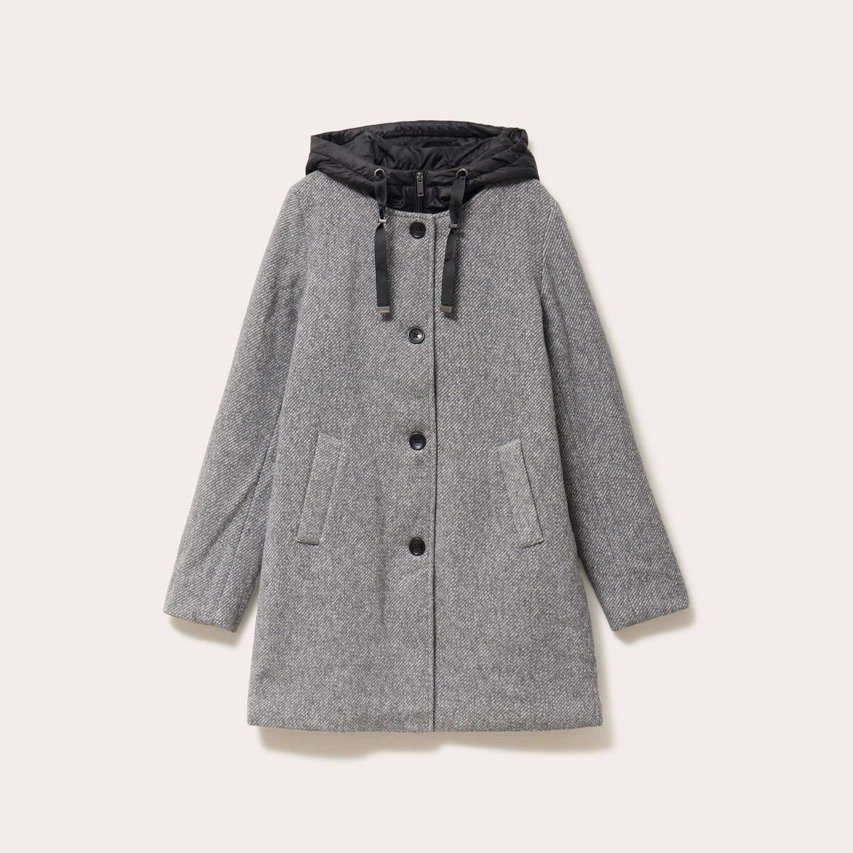 Manteau droit long &agrave; capuche gris clair femme