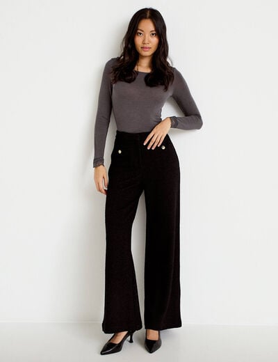Pantalon bootcut en tweed noir femme