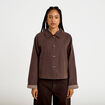 Veste courte boutonn&eacute;e doublure vichy marron fonc&eacute; femme