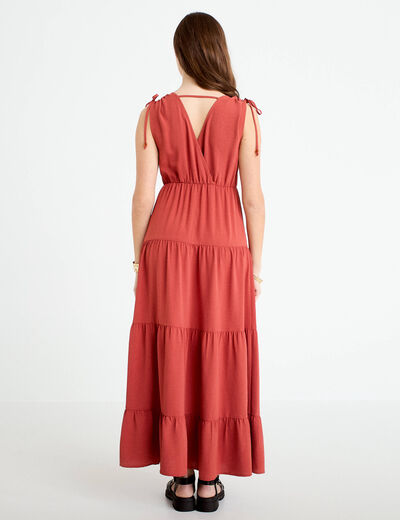 Robe longue &eacute;vas&eacute;e col V vieux rose femme
