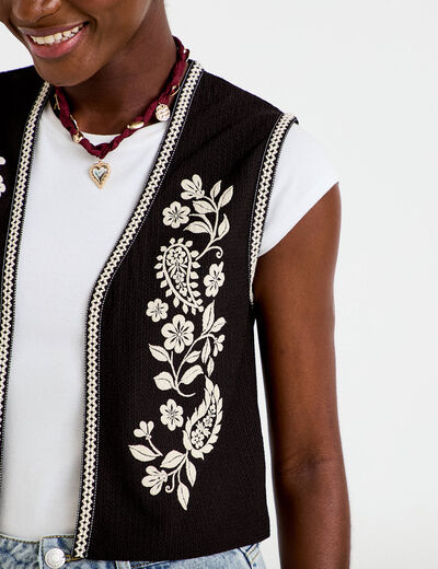 Gilet droit court sans manches noir femme