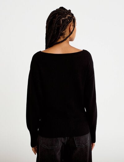 Pull oversize col bateau manches longues noir femme
