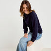 Sweat duveteux col rond manches longues bleu marine femme
