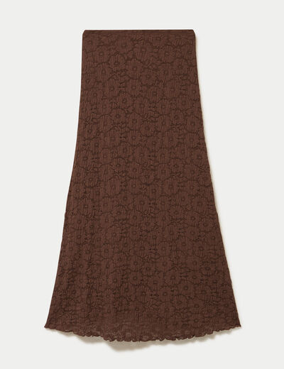 Jupe longue maille &agrave; relief marron femme