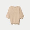 Pull ajour&eacute; col v manches courtes beige femme