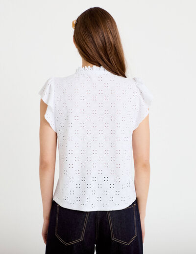 Blouse ajour&eacute;e col v manches courtes ecru femme