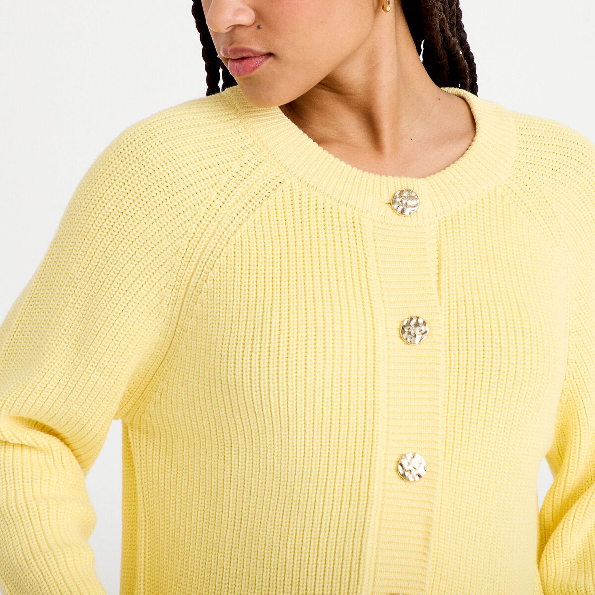Gilet manches longues jaune clair femme