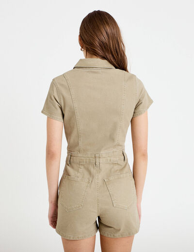 Combishort zipp&eacute;e en jean vert femme