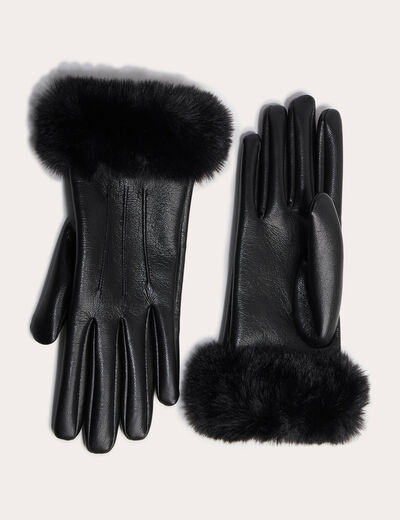 Gants d&eacute;tails fausse fourrure noir femme