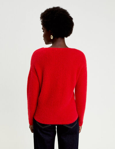 Pull col v manches longues rouge femme