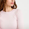 T-shirt cintr&eacute; col rond manches longues rose clair femme