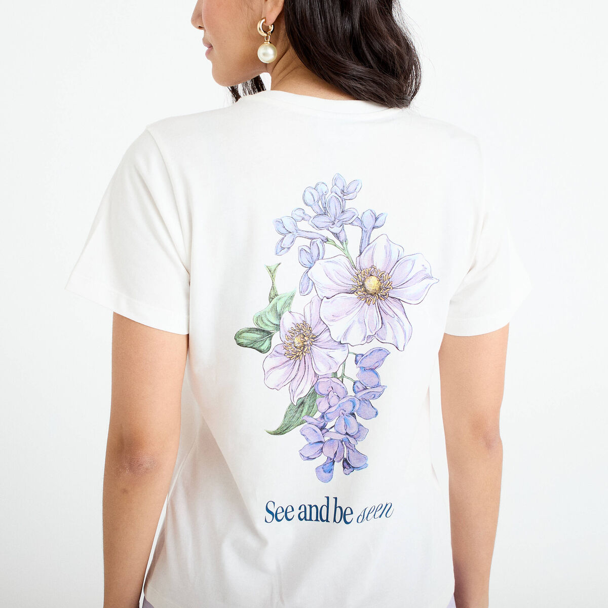 T-shirt imprim&eacute; fleurs Bridgerton ecru femme