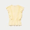 Blouse &agrave; volants jaune pastel femme