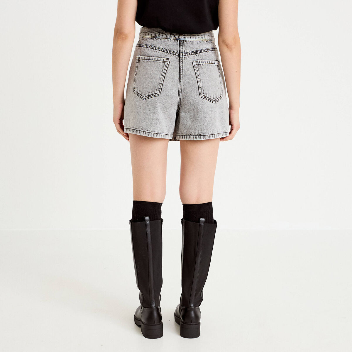 Jupe-short droite en jean denim gris femme