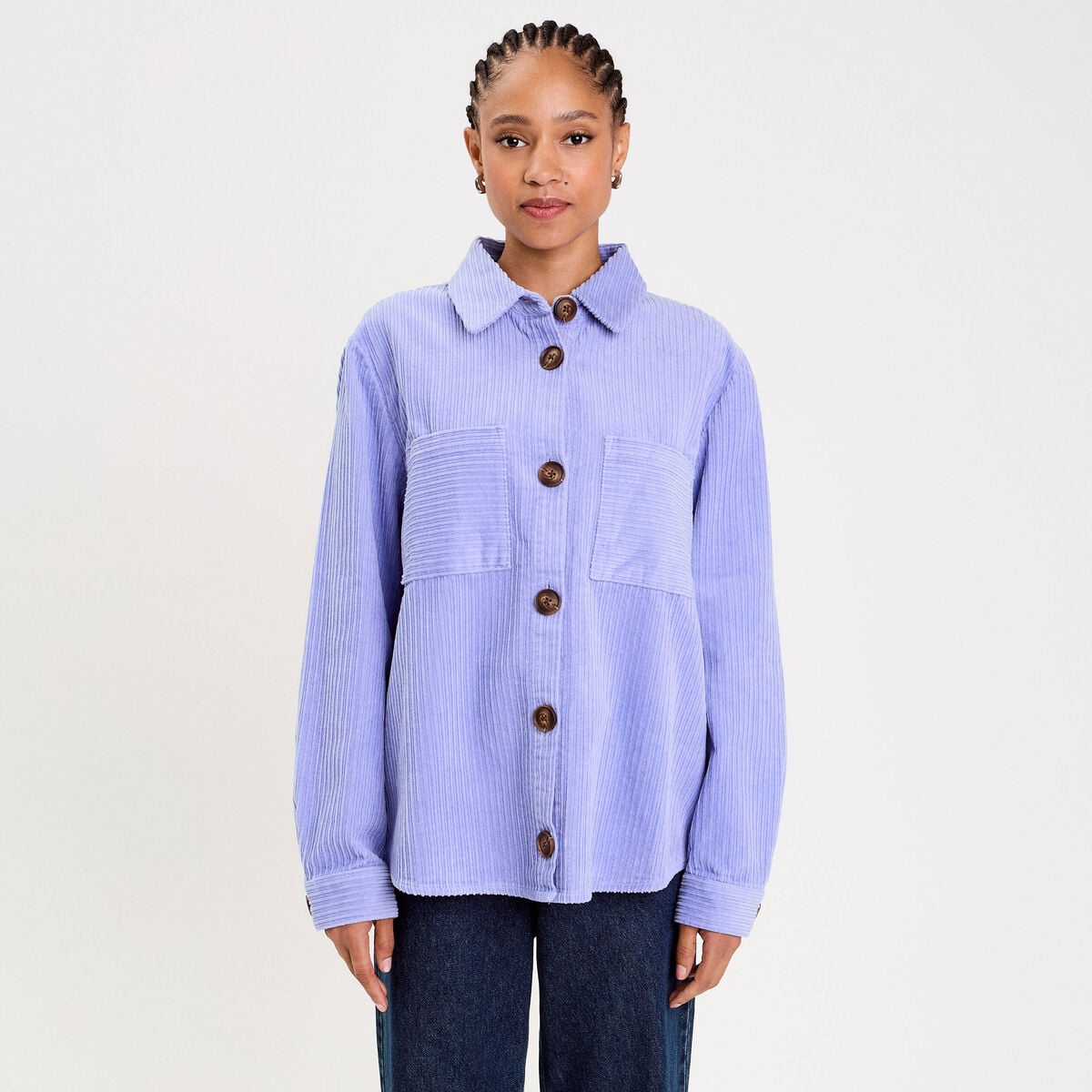 Surchemise oversize col chemise en coton mauve femme