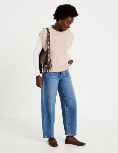 Pull sans manches taupe femme