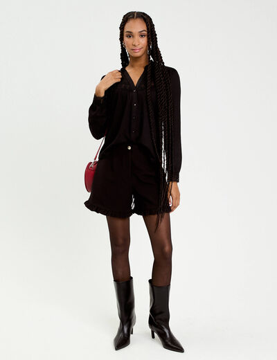 Blouse maille relief&eacute;e noir femme