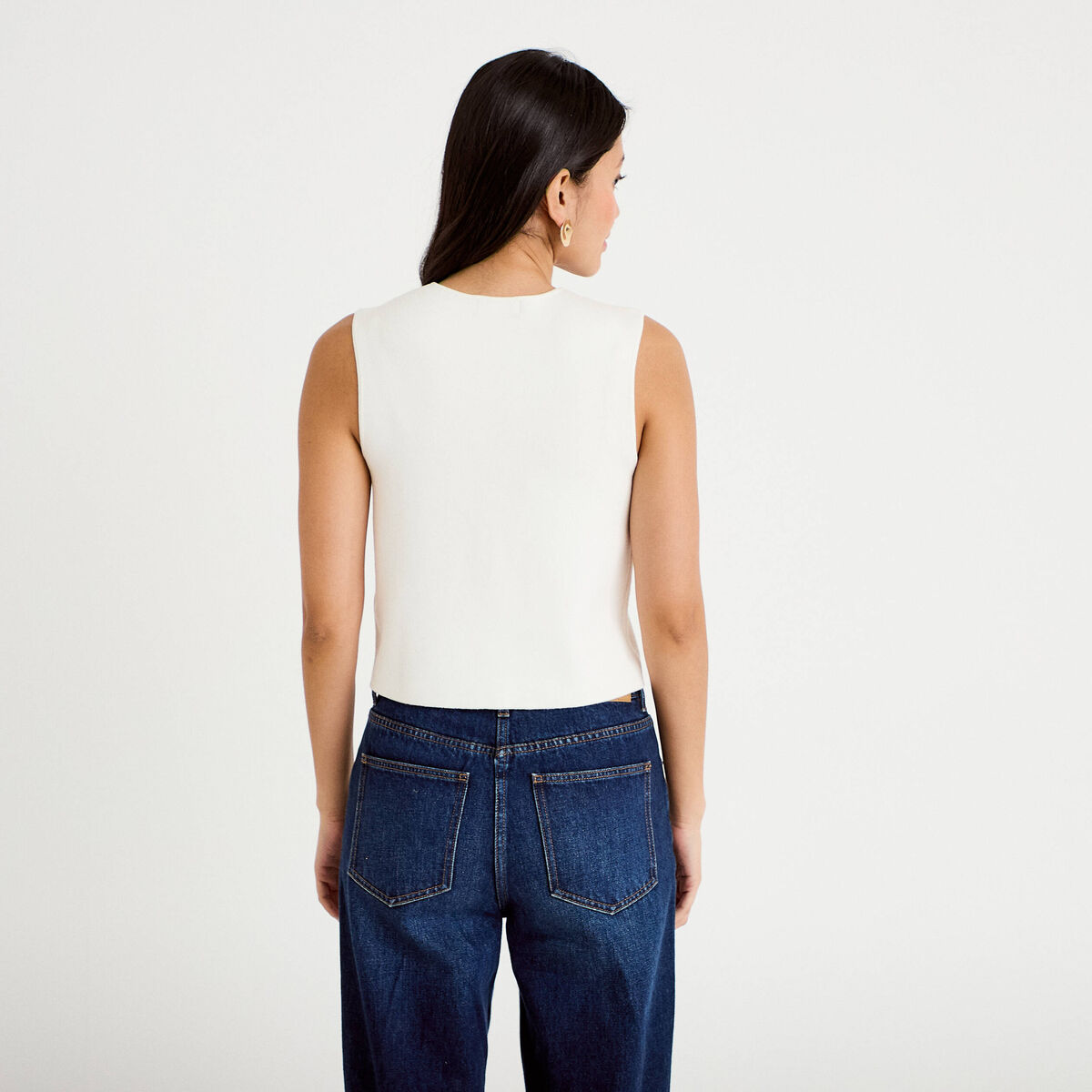 Gilet sans manches cropped ecru femme
