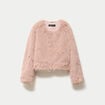 Veste droite fausse fourrure col rond rose poudr&eacute;e femme