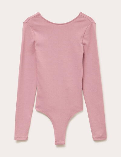 Body cintr&eacute; manches longues bateau vieux rose femme
