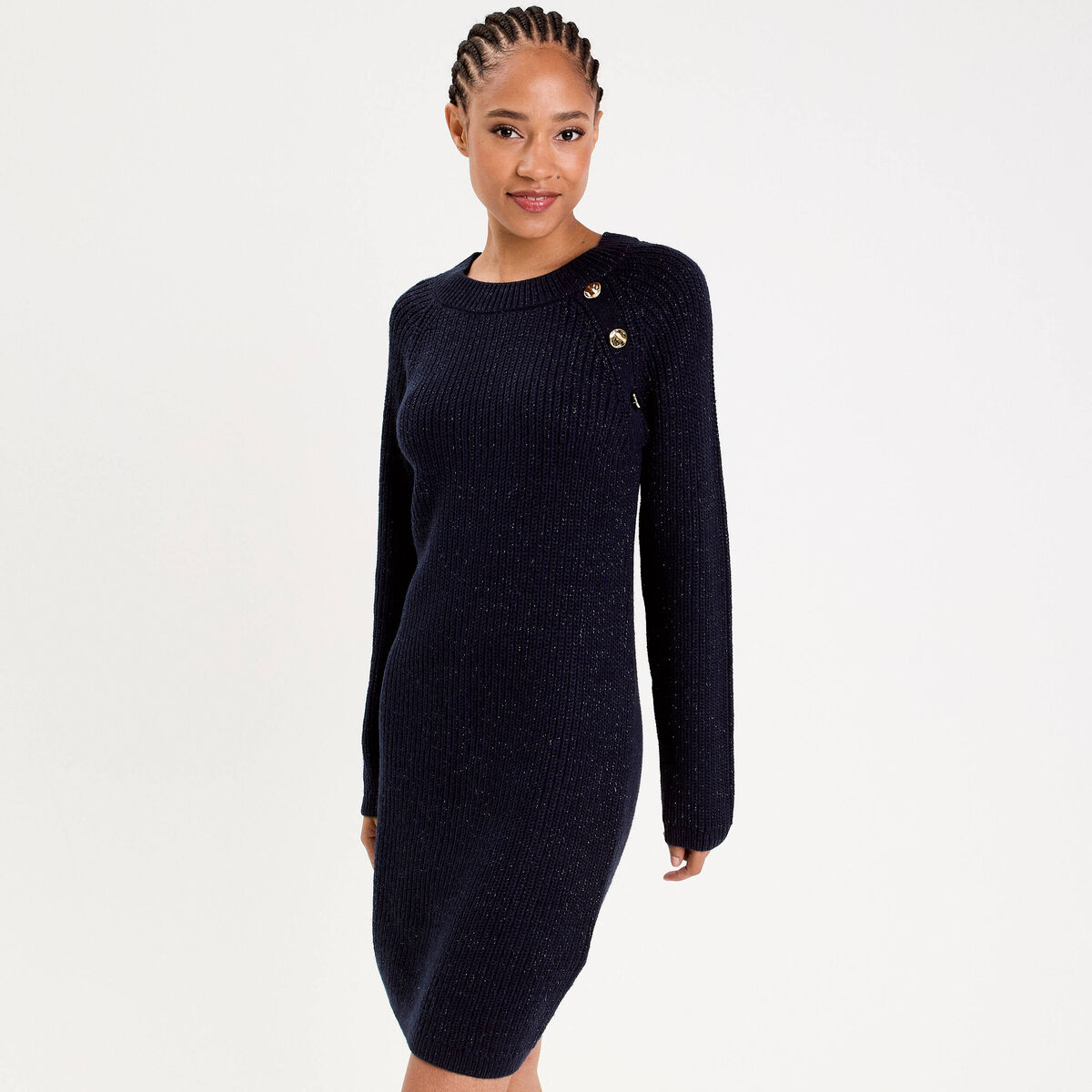 Robe pull d&eacute;tails de boutons bleu marine femme